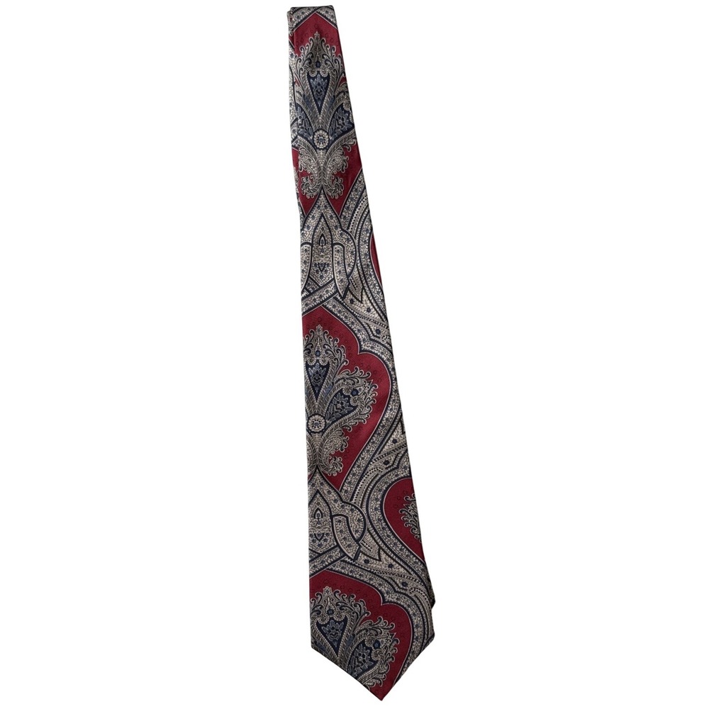 Oscar de la Renta Tie Paisley Red Blue USA Classic 57x3.75 Vintage